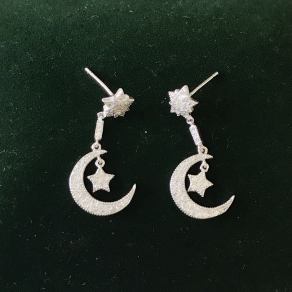 Silver Star and Moon Dangle Earrings